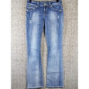 Miss‎ Me Bootcut Jeans Women's Size 28x30.5 (Tag 27) Blue Embellished Distressed